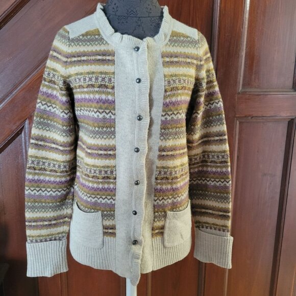 Eddie Bauer Womens Wool Fair Isle Cardigan Sweater Button Closure Size M Multico - Picture 1 of 7